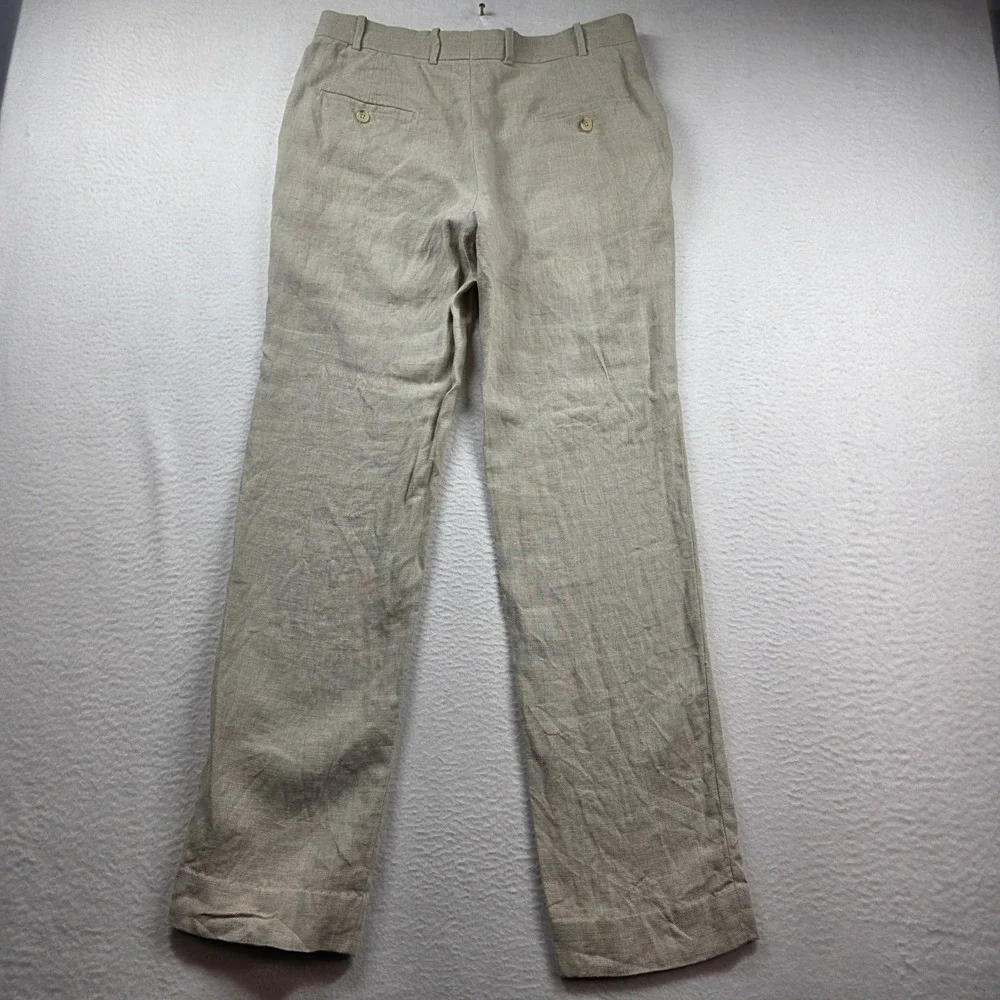 Bespoke StudioSuits Trousers Men 33x31 Beige Linen Handcrafted Flat Front